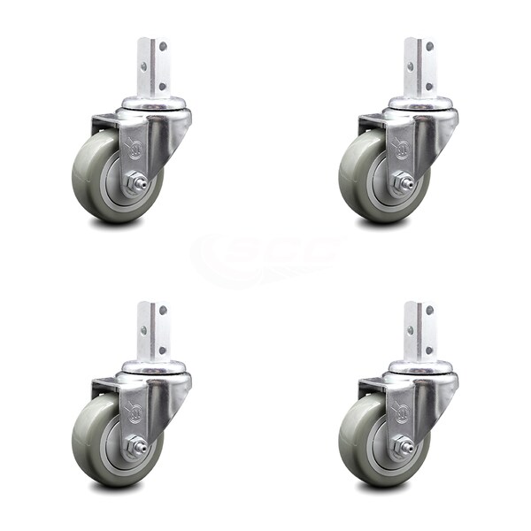 3 Inch Gray Polyurethane Wheel Swivel 3/4 Inch Square Stem Caster Set SCC